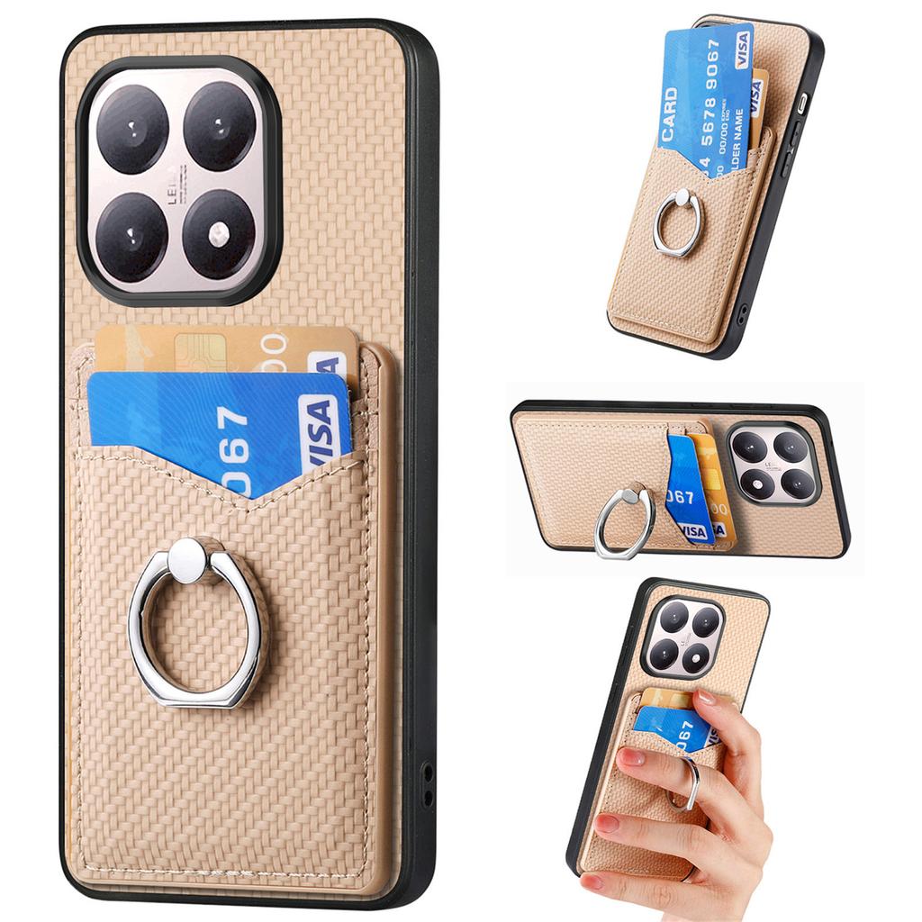 For Xiaomi 15T Case PU Leather Coated PC+TPU Phone Cover with Ring Holder Card Slots