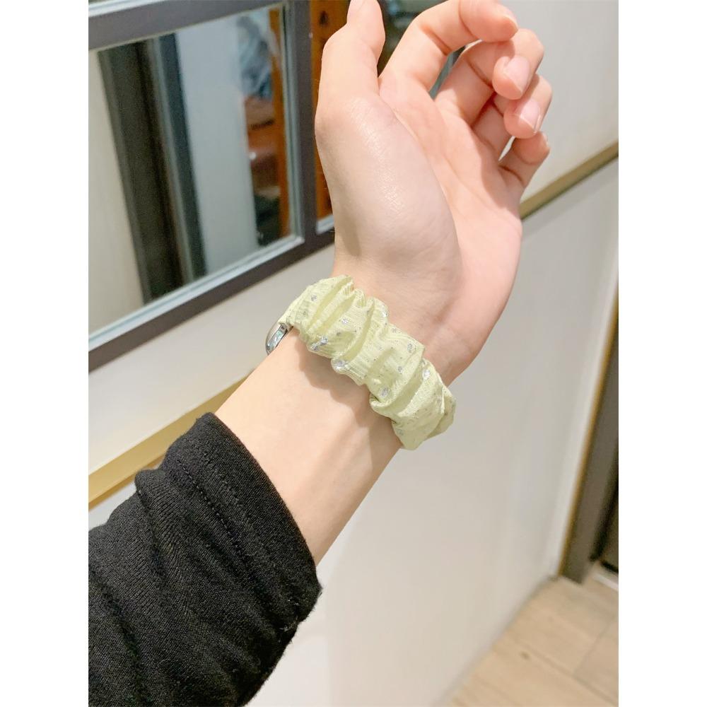 Soft Cute Ice Silk Stripe Elastic Hair Tie Strap for Apple Watch Band Series 11/10/9/8/7 SE Ultra Wrist Bracelets for iWatch 49/46/45/44/42/41/40/38mm