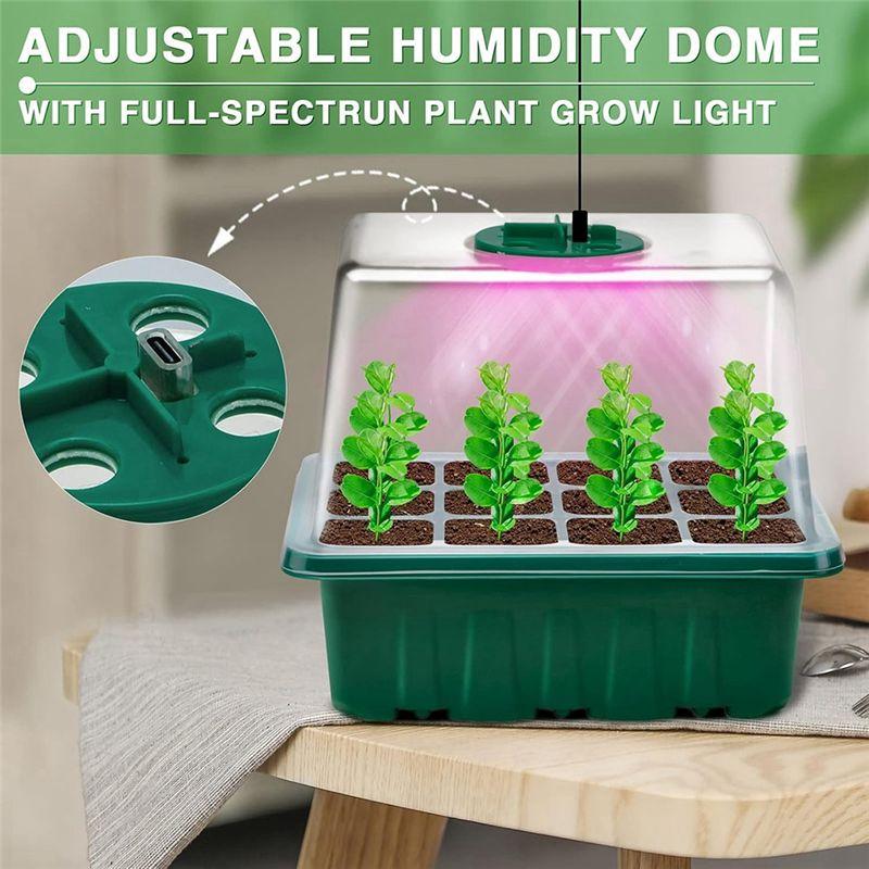 Seed Starting Trays With Grow Light, 4 Pack - Includes Timing Controller And Adjustable Brightness
