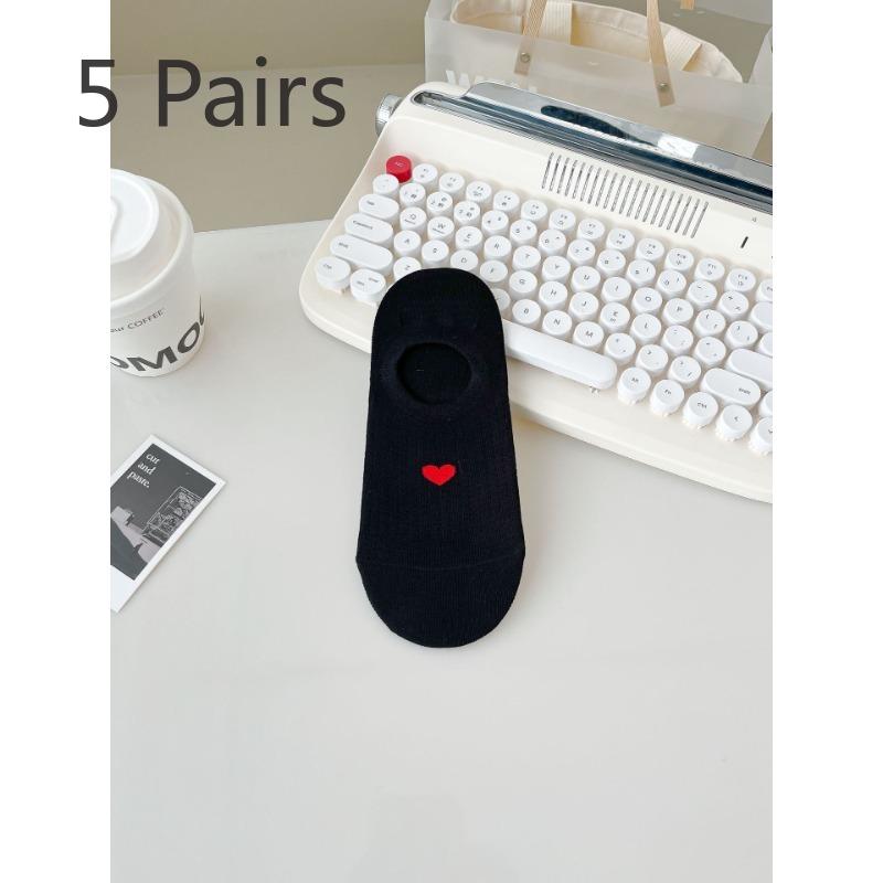 5 par damskich letnich, siateczkowych, chłonących pot i oddychających, niewidocznych skarpetek typu stopki, w kształcie serca
