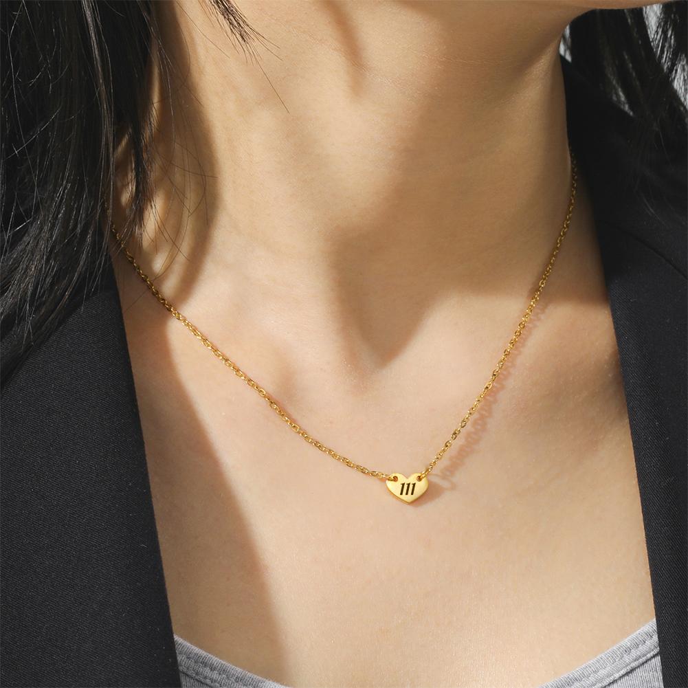 Unift Angel Number Heart Necklace Lucky Number 111 222 333 44 555 666 777 888 999 Stainless Steel Necklace Fashion Women Jewelry