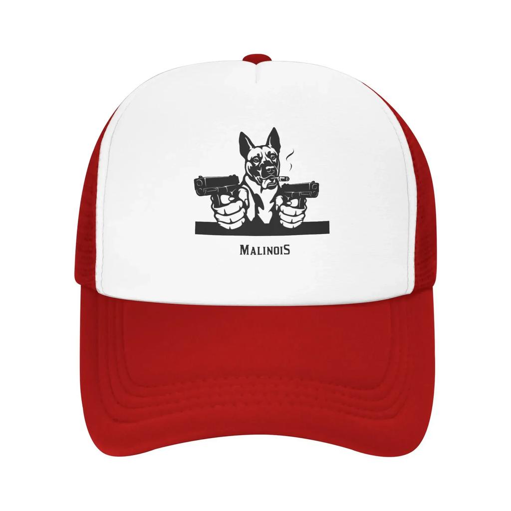 Funny Malinois Dog with Gun 2025 Belgian Shepherd Custom Mesh Baseball Caps Women Unisex Female Beach Sunscreen Hat Peaked Cap