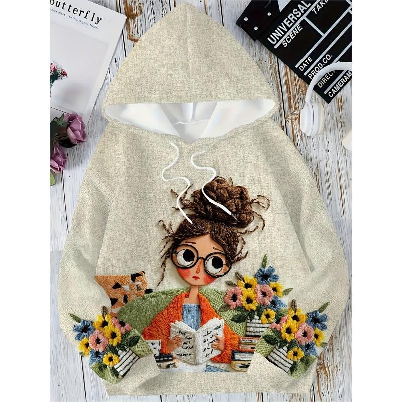 Womens Casual Hooded Sweatshirt With Cherry Anime Digital Print Air Layer Fabric Regular Fit