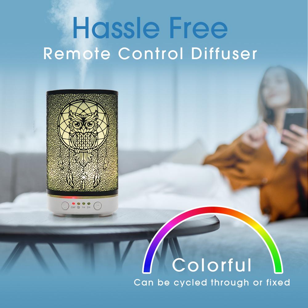 Hohle Eule Ätherischer Öl Diffusor 100ml Ultraschall Luftbefeuchter Nachttisch Dekoration Licht Duftverteiler mit LED Nachtlichtern