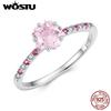 WOSTU Luxury Sakura Cut Pink Cubic Zirconia Ring Real 925 Silver Cherry Blossom Flower Ring for Her Birthday Valentine's Gift