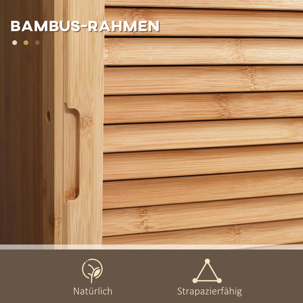 Bathroom Shelf, 3 Open Compartments, Drawer, Louvered Door, Bamboo, 32 x 30 x 163 cm