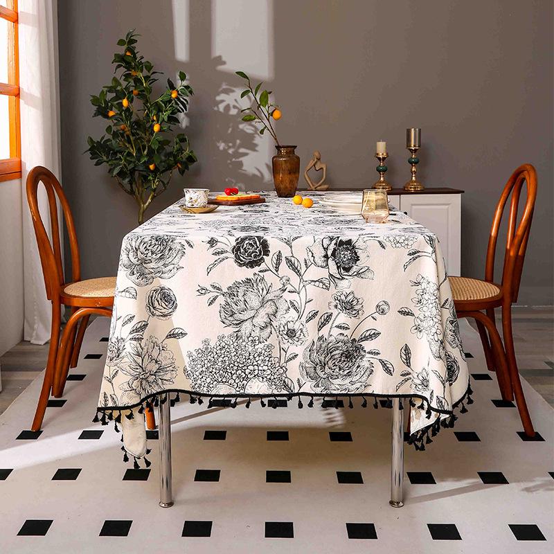 Tovaglia nordica con stampa a nappe in cotone lino antimacchia - Resistente al calore per casa e sala da pranzo