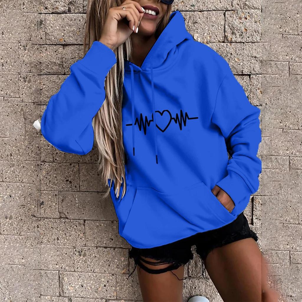 Kaixinjiuhao Women Fashion Casual Fun Print Hooded Sweatshirt Loose Sports Tops Pullover
