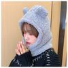 Cute Bear Ears Beanies Women Winter Head Hood Scarf Hat Cap Thicken Cozy Warm Bonnet Female Lamb Balaclava Riding Bobble Hat
