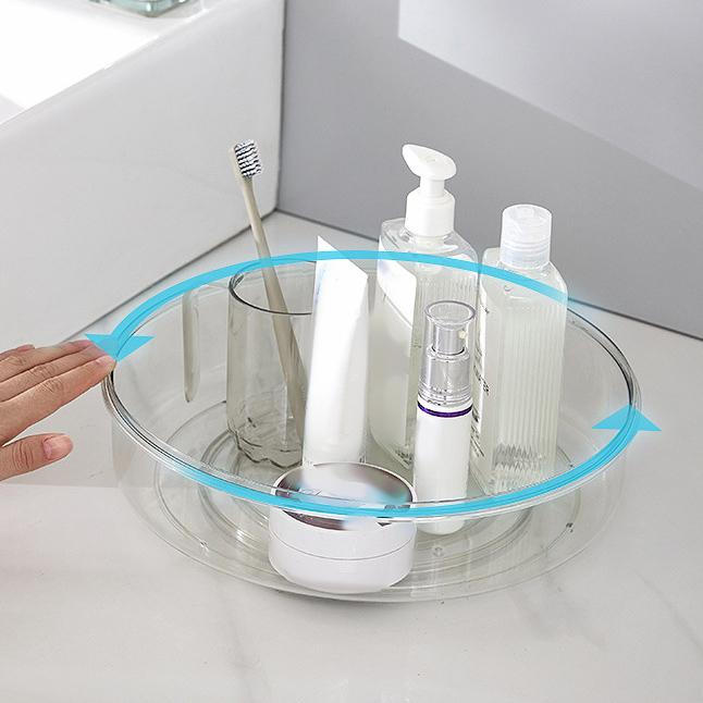 Round Makeup Organizer Countertop Rotating Clear Nordic Style Cosmetic Storage Box