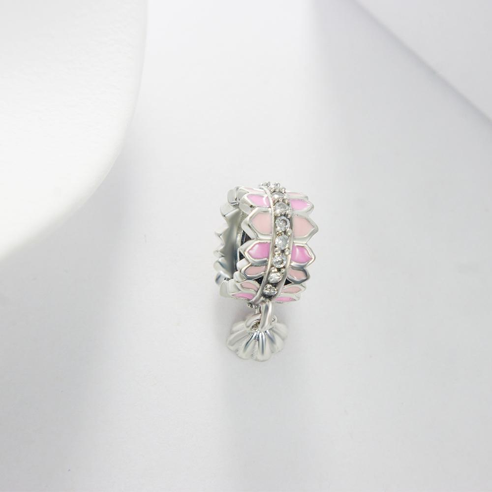 Copper Charms Zircon Pink Love Heart Pendants Beads Fit Originalbracelet Bangle Diy Jewelry For Women Gift