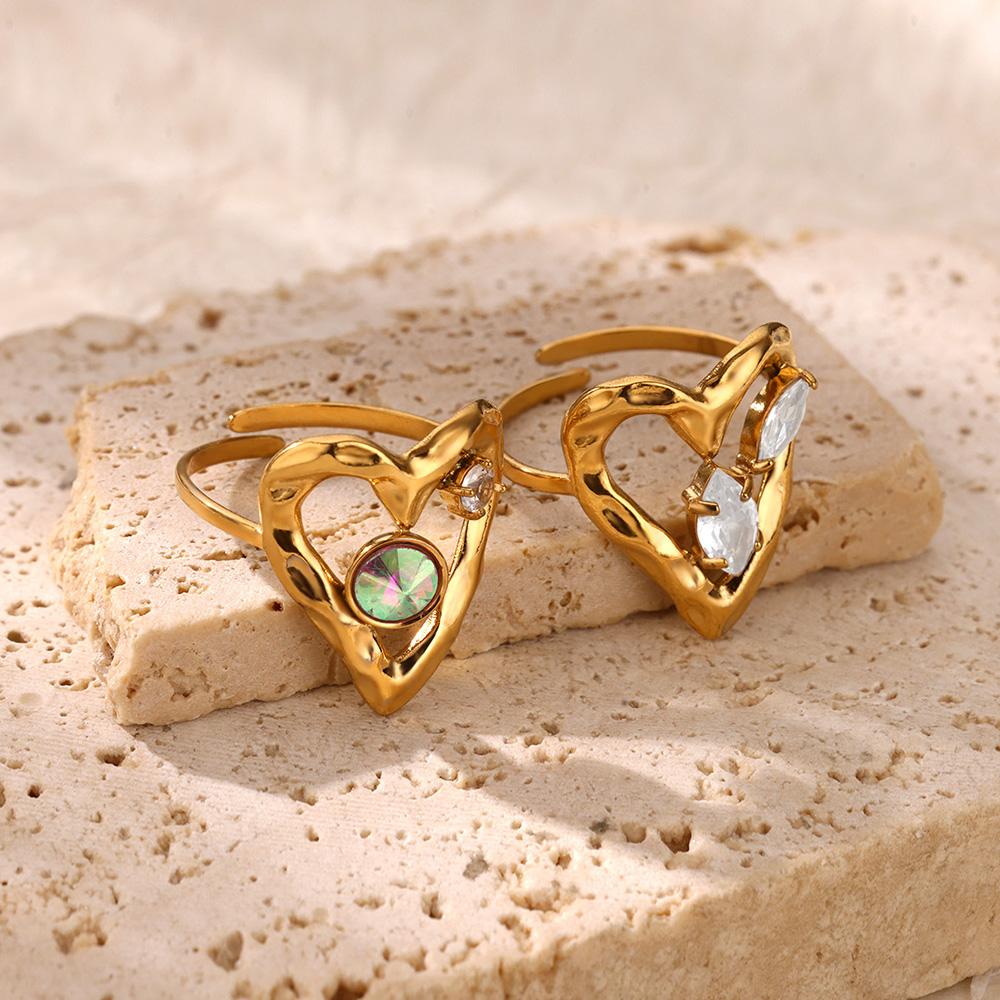 Hollow Colored Heartopen Rings For Women Gold Color Wedding Aesthetic Stainless Steel Ring Jewelry Accessories Christmas Gift