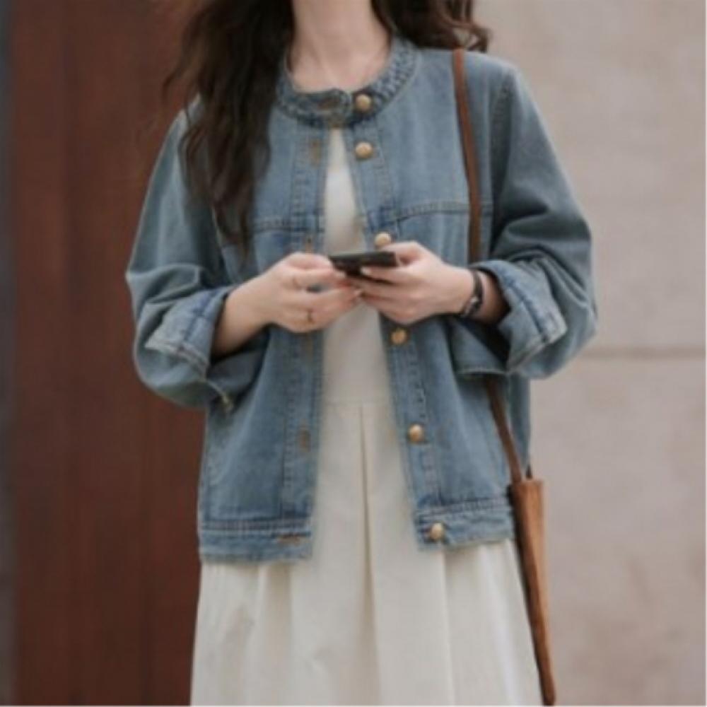 New ArrivalS Open Run Women S Medium Blue Denim Long Sleeve Jacket Gold Button