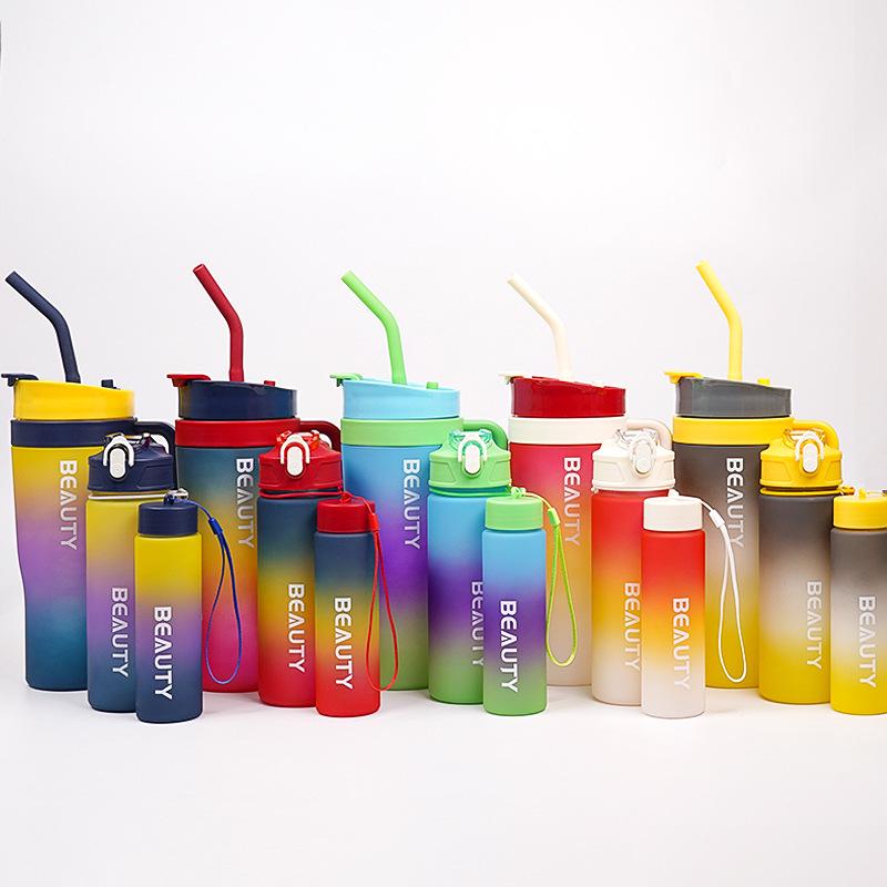 Durable Frosted Gradient Plastic Sports Water Cup Set