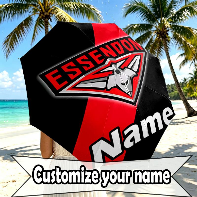 Custom Name Personalized Essendon Football Print Umbrella, Auto Open Close, 8‑Rib Sturdy Frame, Commute Camping Hiking Use, Birthday Gift