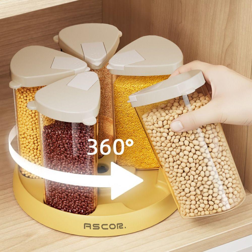 Transparent 6-Grid Storage Container Rotating Cereal Organizer New Grain Dispenser  Food Storage
