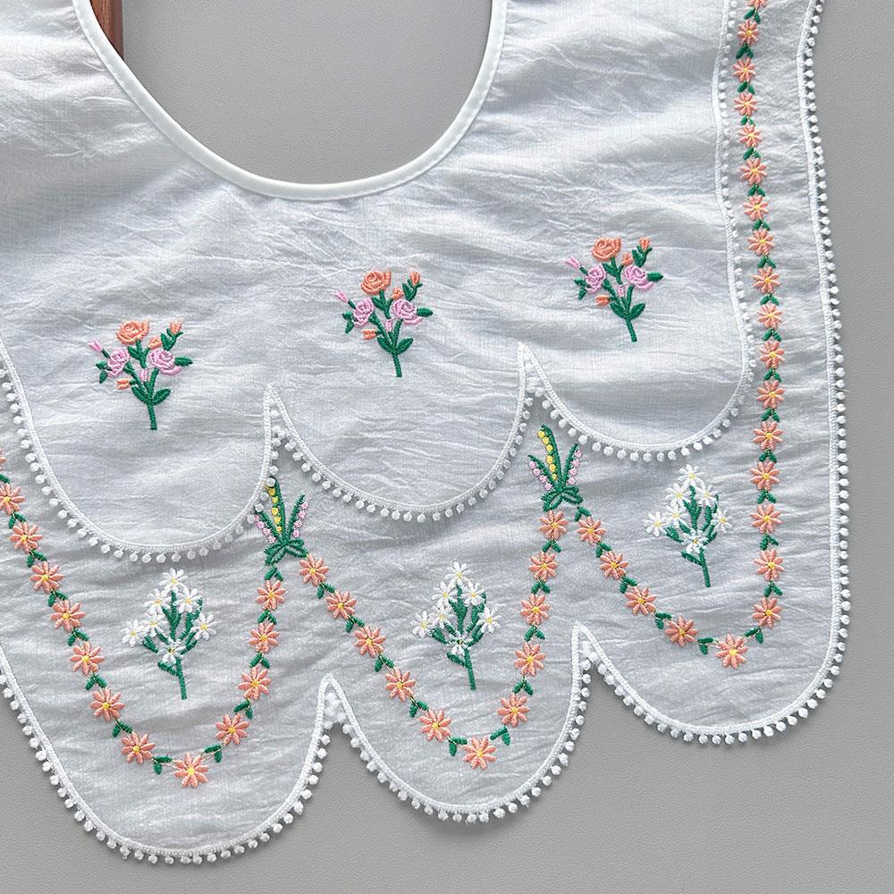 Royal Style Embroidered Collar Lace Up Neckline Fake Collar Shawl Wrap Hollow Out Floral Lace Ruffled Trim Necklace Lapel Blouse