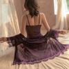 Sexy halter lace pajamas for Women, Hot thin mesh see-through seductive nightdress Home Wear Set 9048
