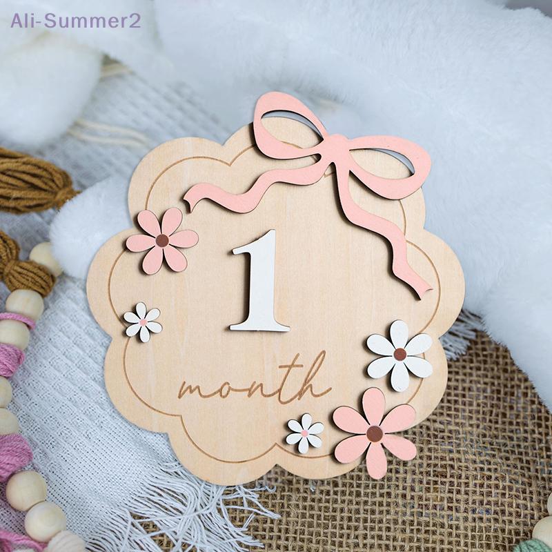 {MX} Wooden Baby Milestone Cards Name Plaque Sign Birth Announcement Board Baby Month Marker Newborn Photography Props