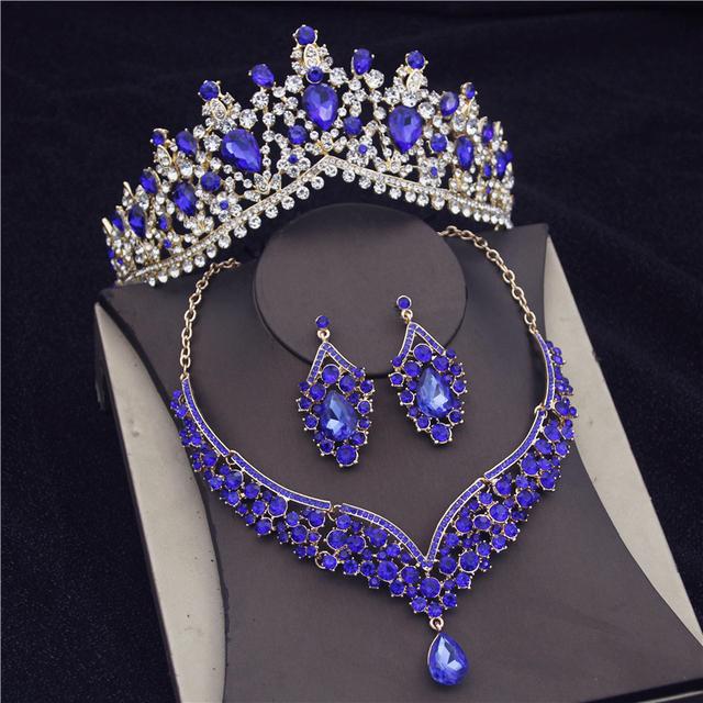 Wunderschöne rosa Kristall-Diademe Brautschmuck-Sets für Frauen Mode Krone Ohrringe koreanische Hochzeit Halskette Dubai Schmuck-Sets