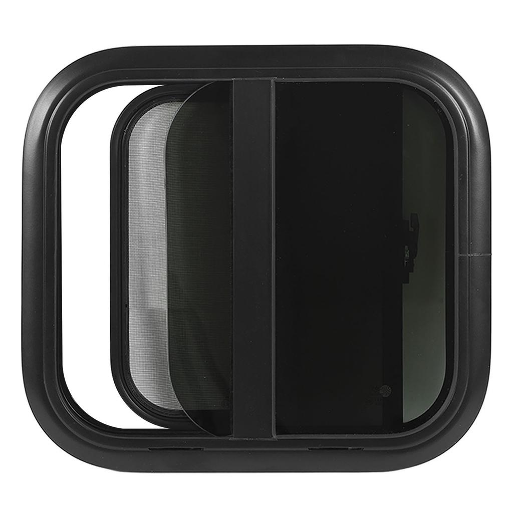 500x450mmm Rounded Sliding Windows Black Aluminum Alloy Frame UV Resistant with Movable Insect Screen for Caravan