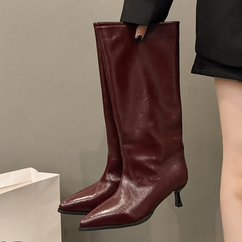 

Минималистичные длинные сапоги с широким голенищем, женская обувь, сапоги-рыцари с острым носком, стройнящие сапоги на тонком каблуке 42 красный