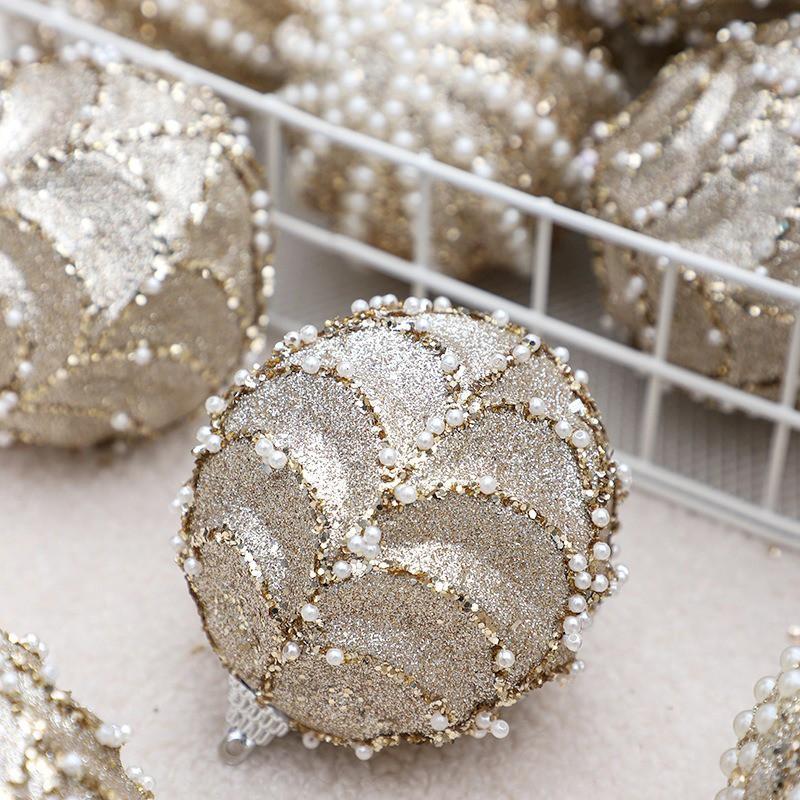 12 Pack 8cm Champagne Gold Christmas Balls Pearl Foam Tree Ornaments Holiday Decor