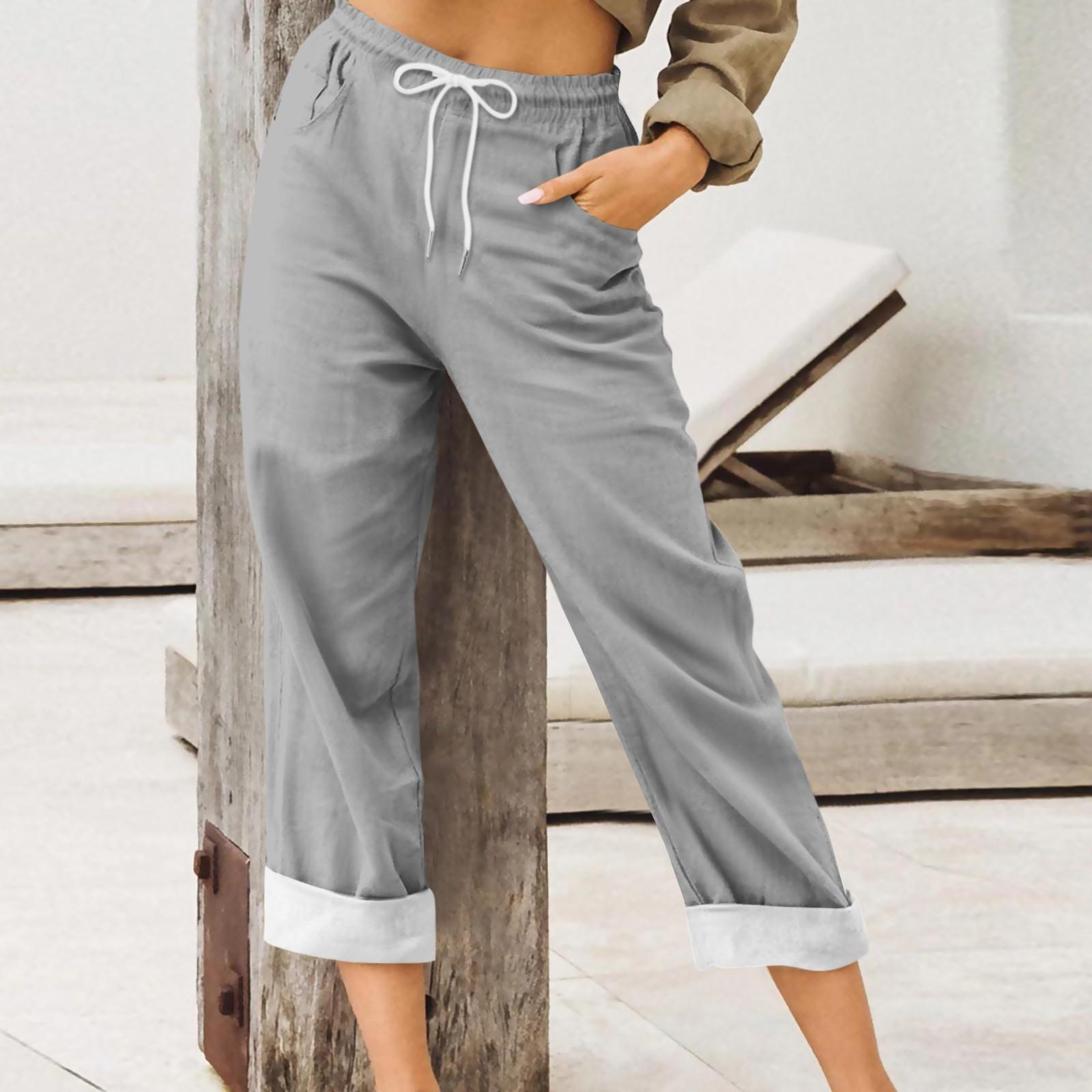

Женские брюки, летние широкие брюки, повседневные однотонные свободные брюки с высокой талией на шнурке и карманами S