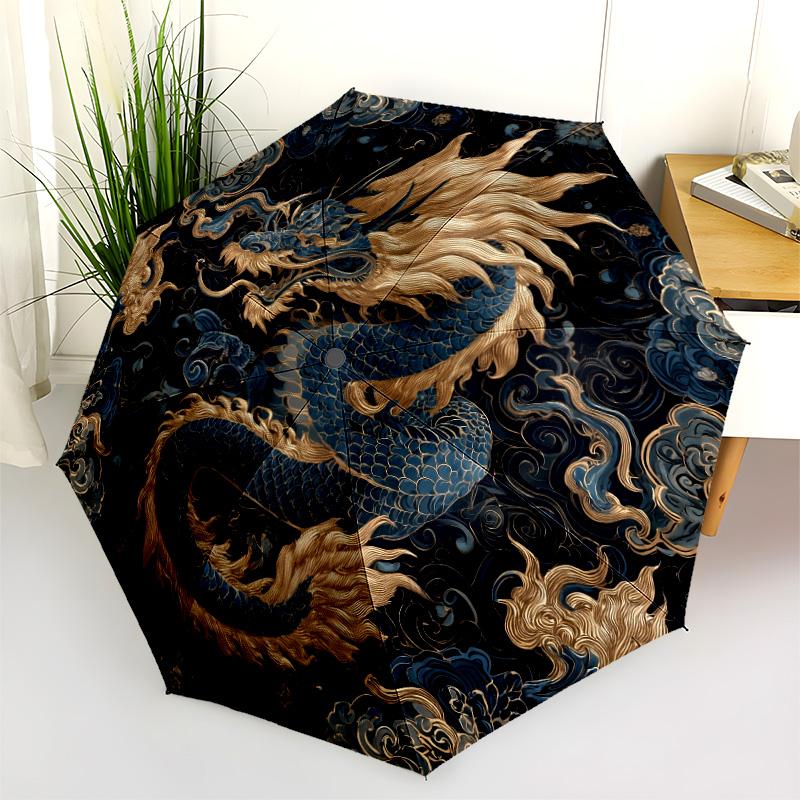 Dragon pattern, automatic folding umbrella, portable and foldable design, 8 ribs, a Christmas or birthday gift.
