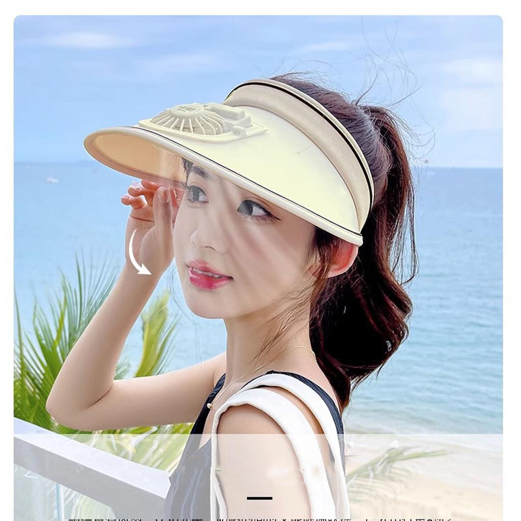 Klobouky se sluneční clonou s ventilátorem Velkoplošné sluneční clony pro ženy Děti Nastavitelný USB dobíjecí klobouk s ventilátorem Béžový