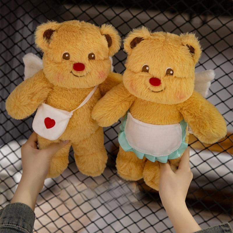Bear Plush Toy Soft Plush Butter Angelic Bear Cushions with Apron Designs for Comfort Styles Winged Bear Throw Pillow