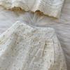 Summer Women's Embroidered Two Piece Sets Vintage Lace Splice Floral-Button Tops and Slimming Shorts Sets
