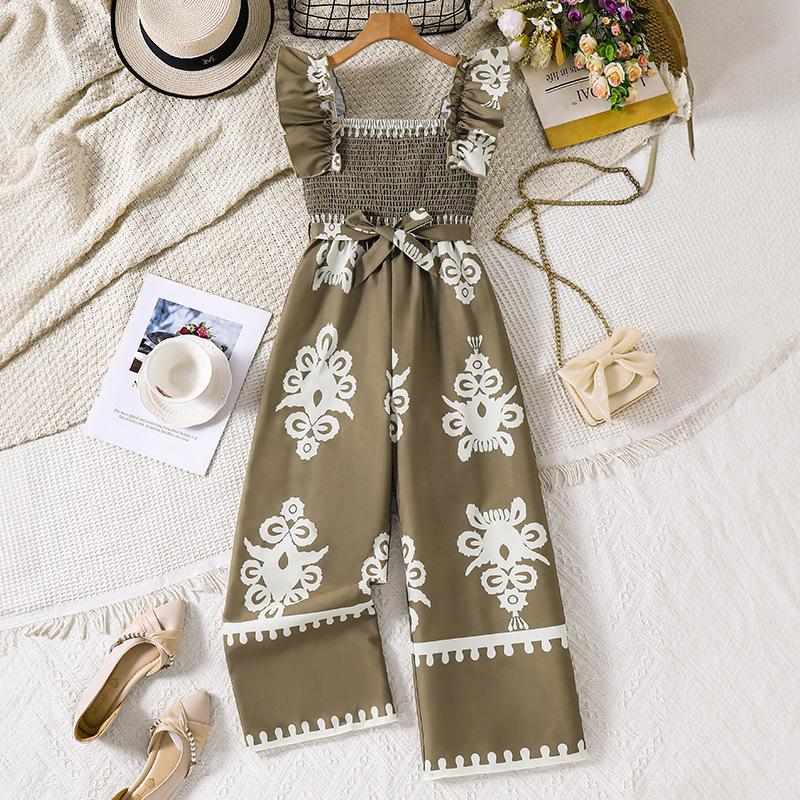 Girls Fashionable Slim-fit One-piece Pants for Summer, Children s Elegant Halter-neck Strapless One-piece Pants 130cm=8Y темные хаки