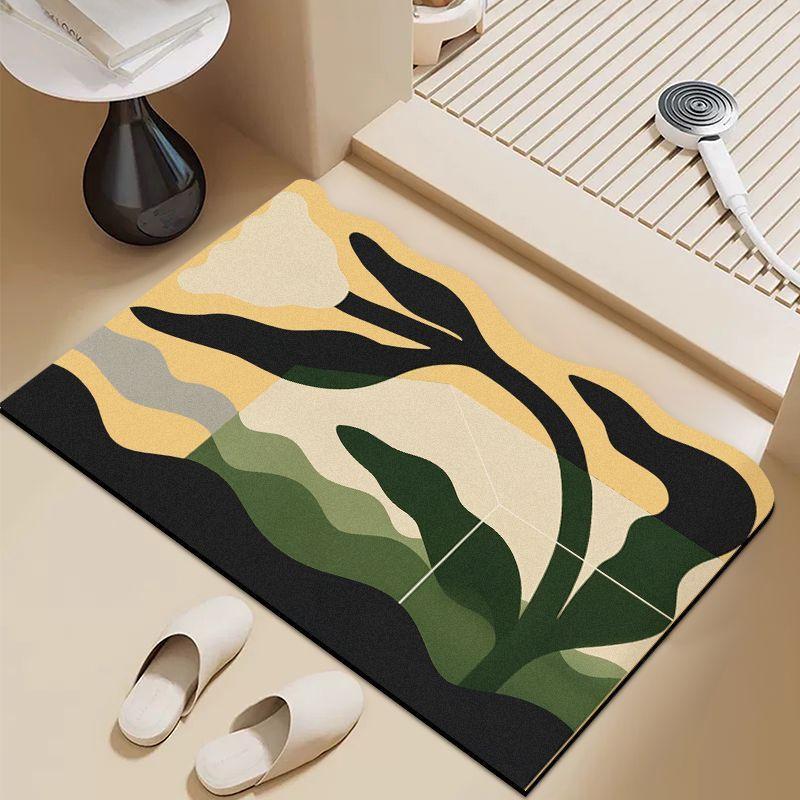 Moderne schlichte Blumen-Kieselgur-Bodenmatte, Wasserabsorbierende schnelltrocknende Bodenmatte für das Badezimmer, Rutschfeste, schmutzabweisende und verschleißfeste Fußmatte für das Badezimmer