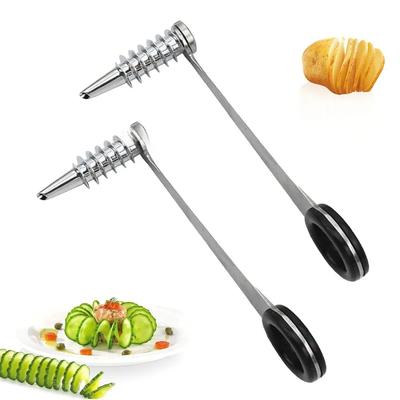 2 PCS Kitchen Spiral Slicer*2 10.8*4.3cm Stainless Steel Spiral Slicer Vegetable Cutter Manual Heat Resistant Kitchenware Tools