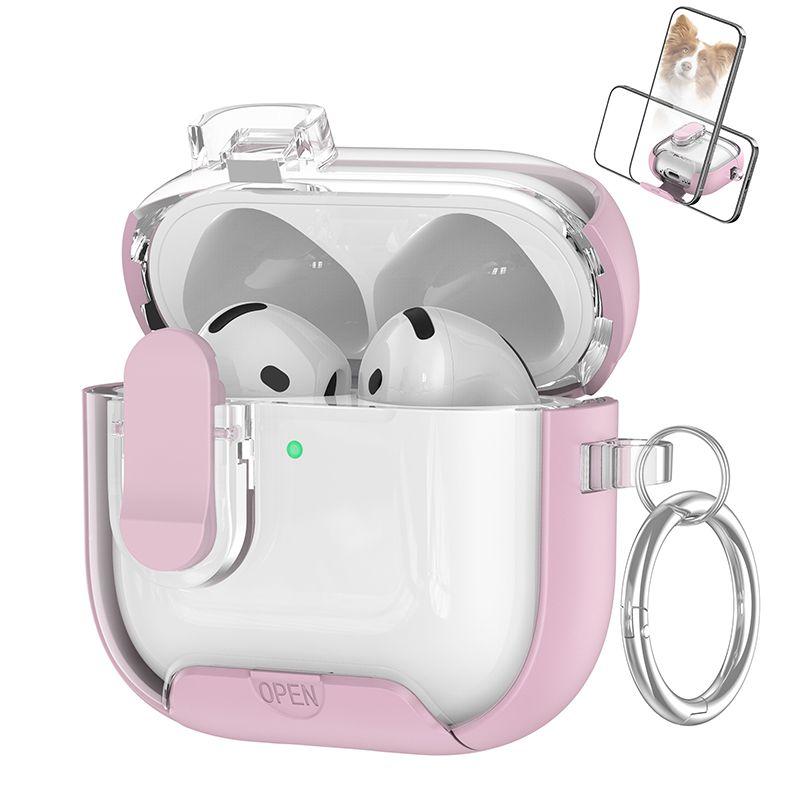 

Bracket Airpods4 Earphone Case Transparent Lock for Apple Headset Protective Cover Soft Automatic Bounce Cover Switch AirPods Pro2 Earphone Case Lock Airpods pro Pink [Spring Cover + bracket + Hook]]