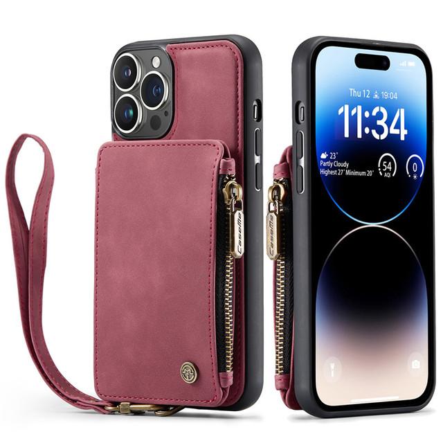 

Кожаный чехол-кошелек для iPhone 14, 13, 12, 11 Pro XS Max Mini SE 2020 8, 7 Plus, кошелек-кошелек на молнии, чехлы для телефонов с отделением для карт for iPhone 14 Pro красный