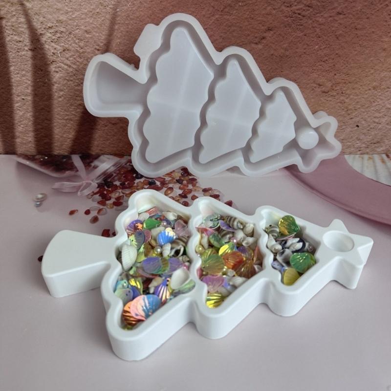 Christmas Tree Resin Tray Molds Food Grade Silicone Heat Resistant For Resin Art Candle Holder Chocolate Cement Ornament