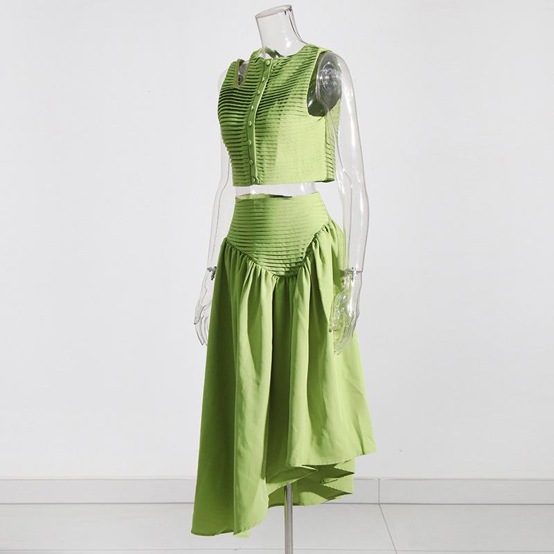 2025 Spring Socialite Suit: Pleated Hollow Top & Irregular Skirt