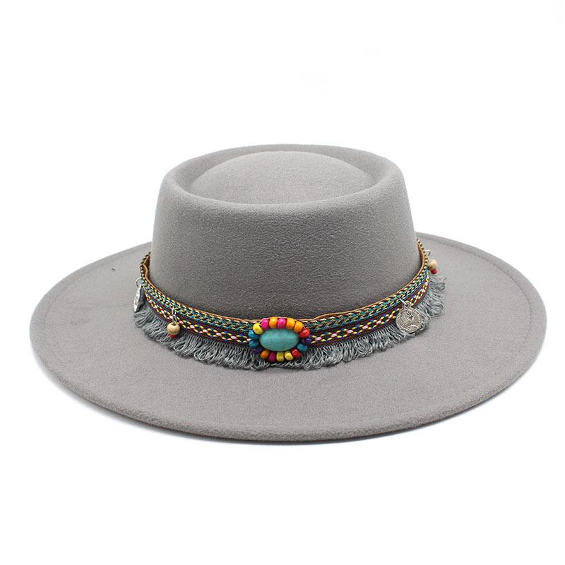 2022 Xiaohongshu Цепочка Купол Выпуклый Верх Французский Стиль Цилиндр Фетровая Шляпа 8,5 см M（56-58cm） светло-серый