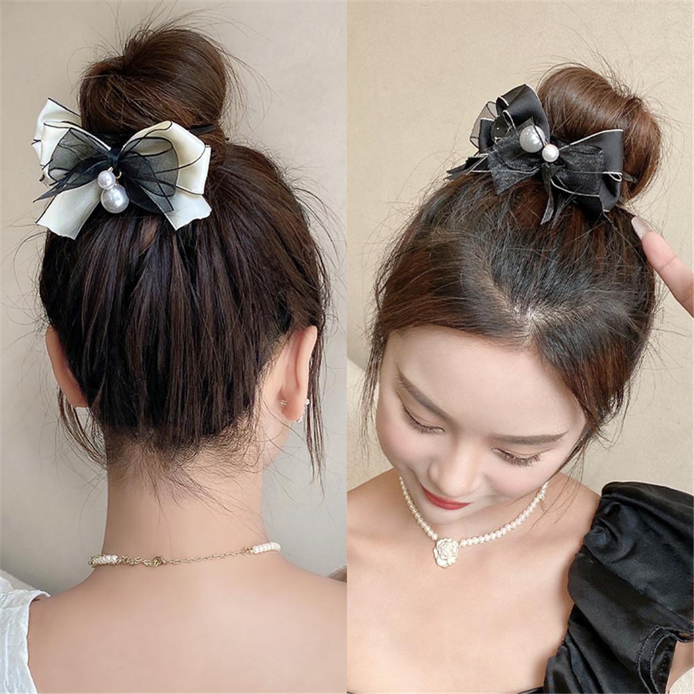 Pearl Hairpins Fashion Lace Bow for Women Korean Elegant Shark Clip Back Head Hair Clip Girls Accessories Jewelry Gifts