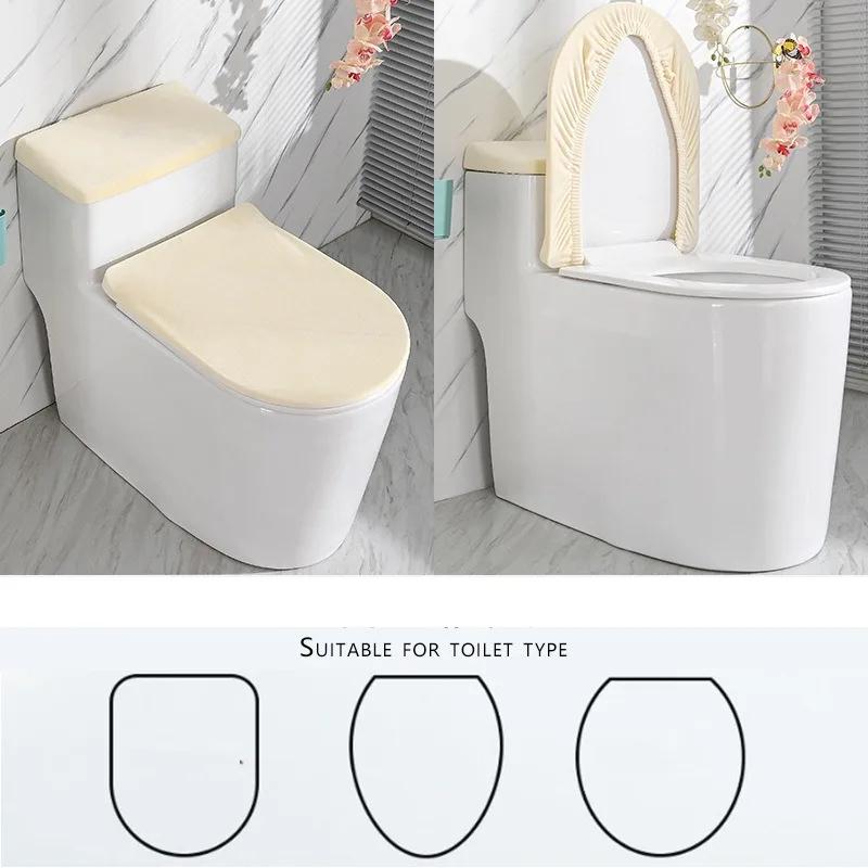 Stretch Velvet Toilet Lid Cover and Toilet Tank Lid Cover 2Piece Set Soft Thickened Washable Universal Toilet Cushion Home Hotel