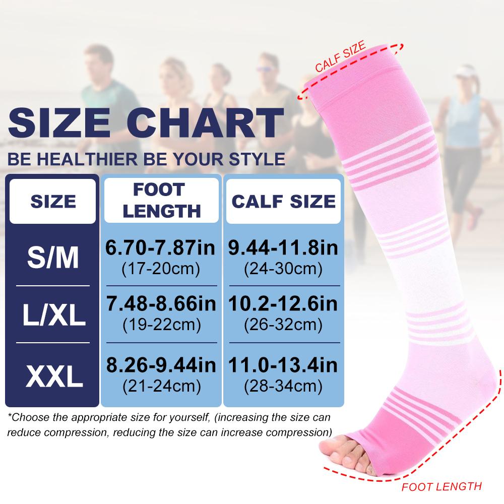1 Pair Open Toe Compression Socks Suitable for Women and Men Circulation 20-30 MmHg Best Leg Support for Running Sports Sports Gym