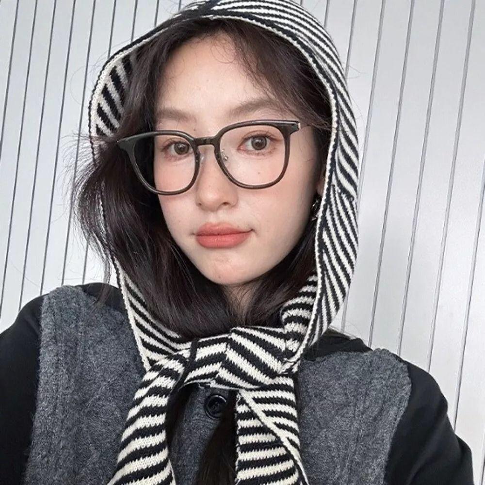 

Winter warm Striped Balaclava Hat Neckerchief Girls Hooded Scarf Fashion Knitted Beanies Hat синій