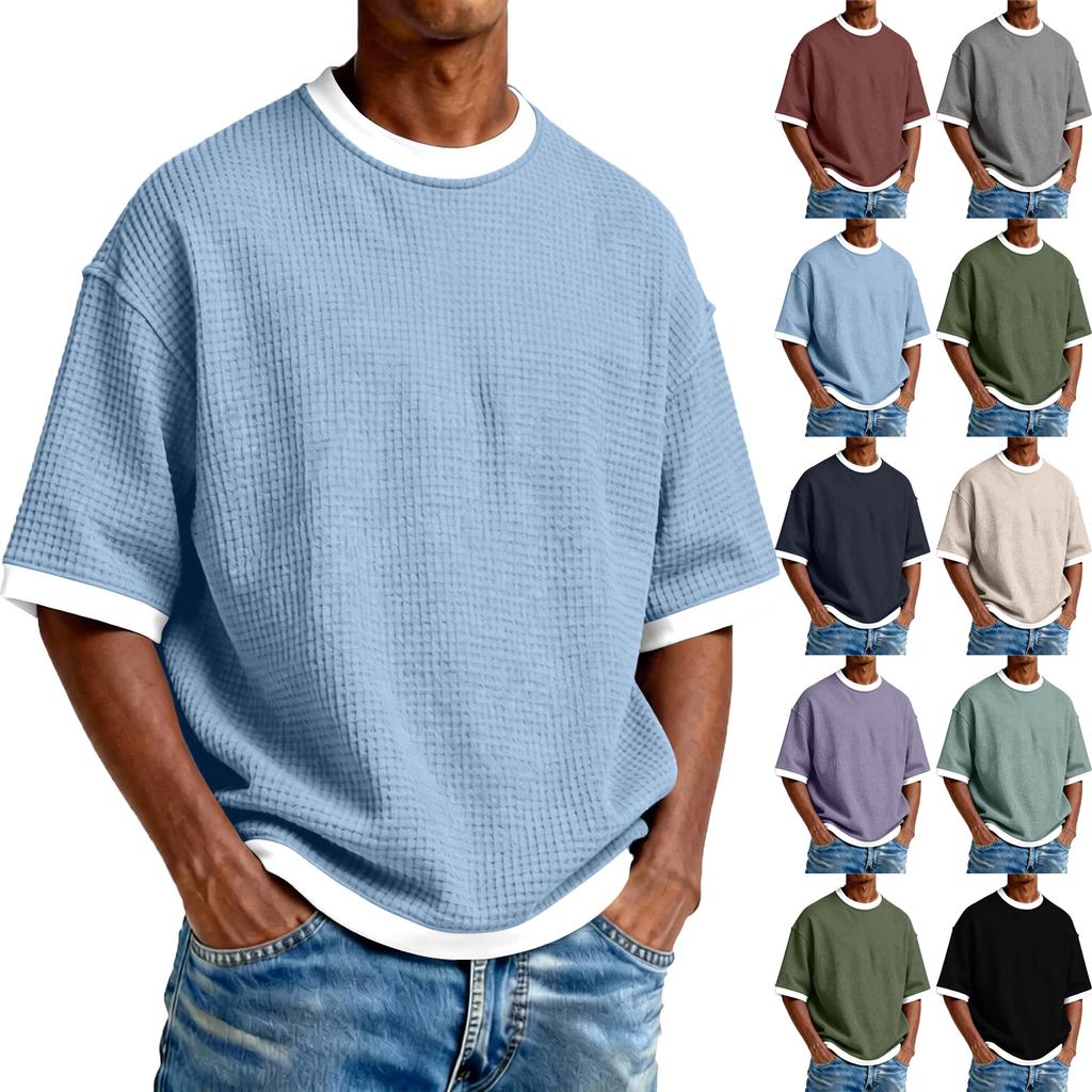Camiseta Casual Masculina com Gola Redonda e Blocos de Cor - Moderna, Esportiva, de Corte Amplo, Versátil Roupa Masculina de Manga Curta