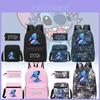 Stylish Black Stitch Backpack Set With Versatile Shoulder Bag And Pencil Case For School