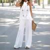 2023 Fashion Women's Halter Two-Piece Set: Solid Color, Sleeveless, Wide-Leg Long Pants