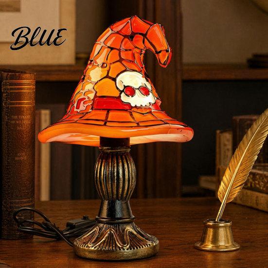 Gothic Night Light Halloween Witch Hat Table Lamp USB Stained Glass Dorm Room Vintage Wizard Decorative for Home Bedroom Lamp