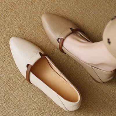 Damskie miękkie skórzane buty płaskie, płytkie, ze szpiczastym noskiem, z francuskiej skóry