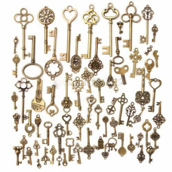 100X Mix Look Skeleton Key DIY Necklace Key Chain Metal Jewelry Making PendantXJ
